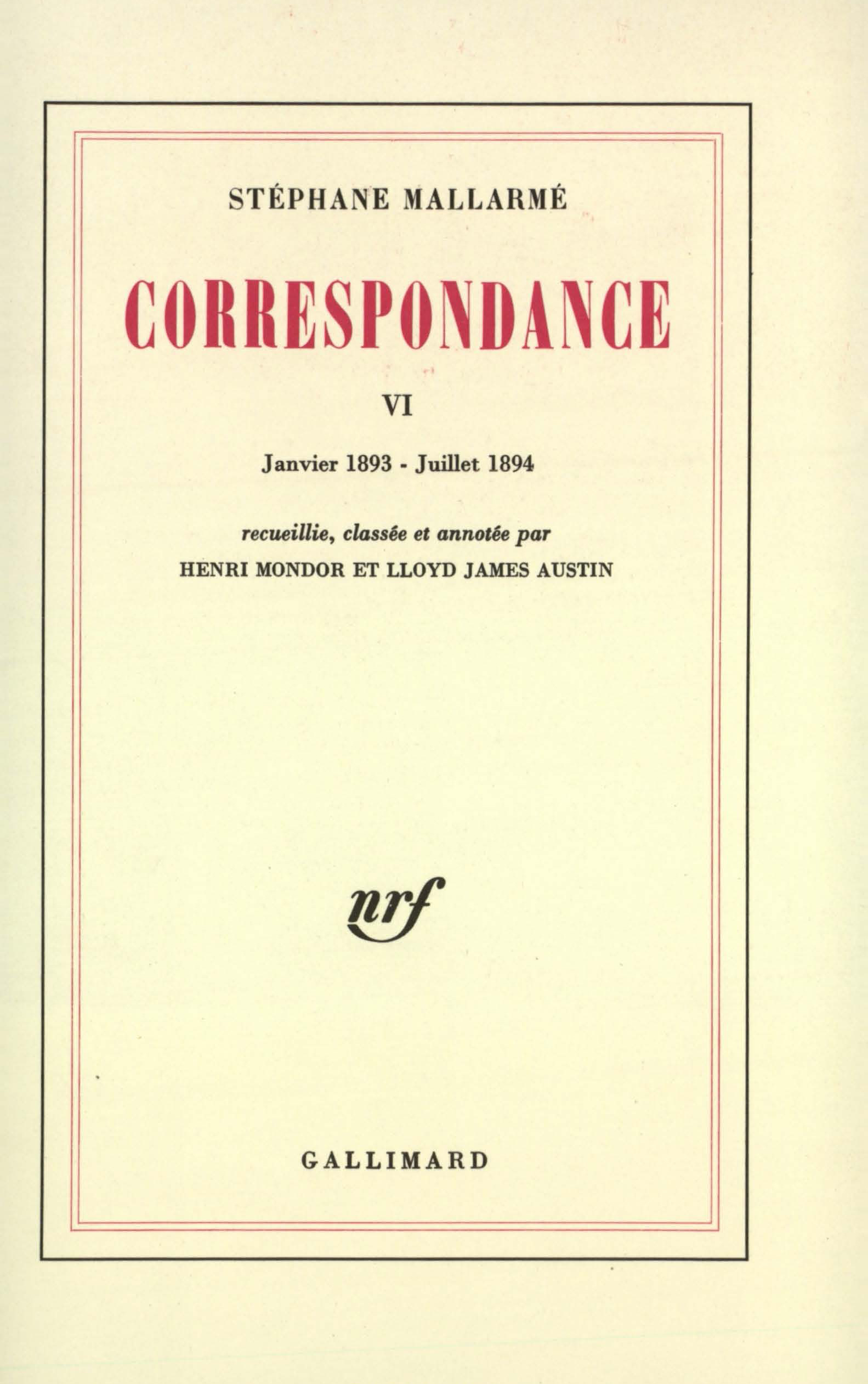 CORRESPONDANCE MALLARME T6