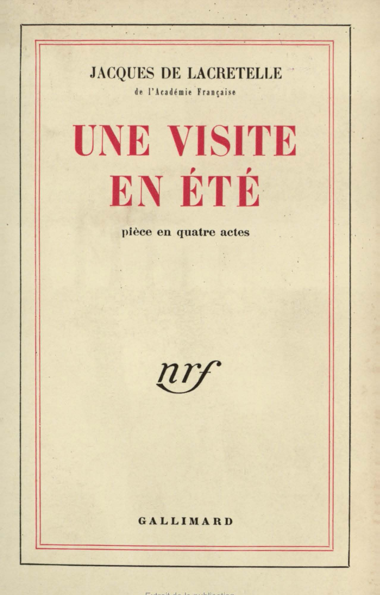 VISITE EN ETE(PIECE EN QUATRE ACTES)