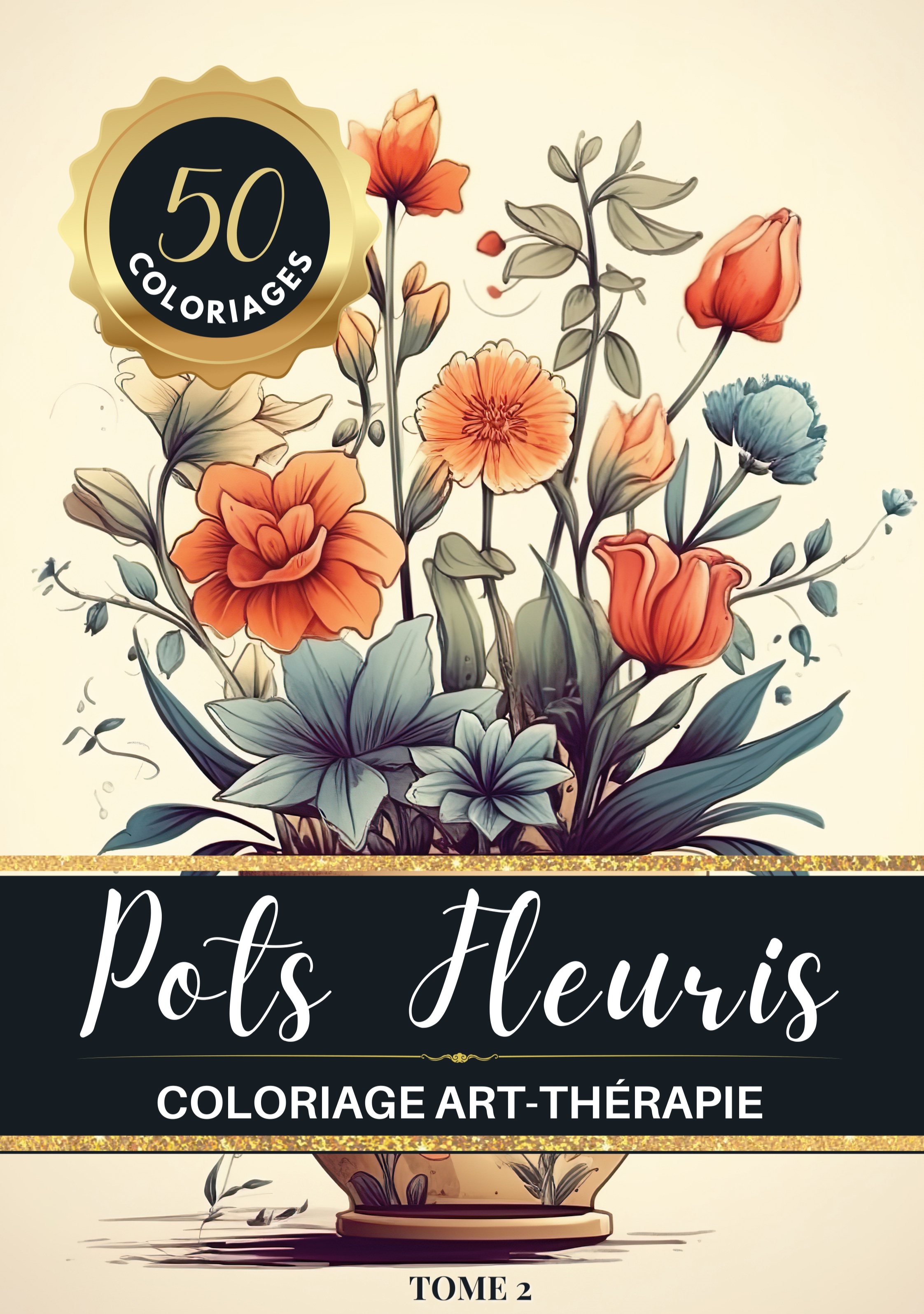 POTS FLEURIS LIVRE DE COLORIAGE CHROMATHERAPIE ET ANTI-STRESS POUR ADULTE E