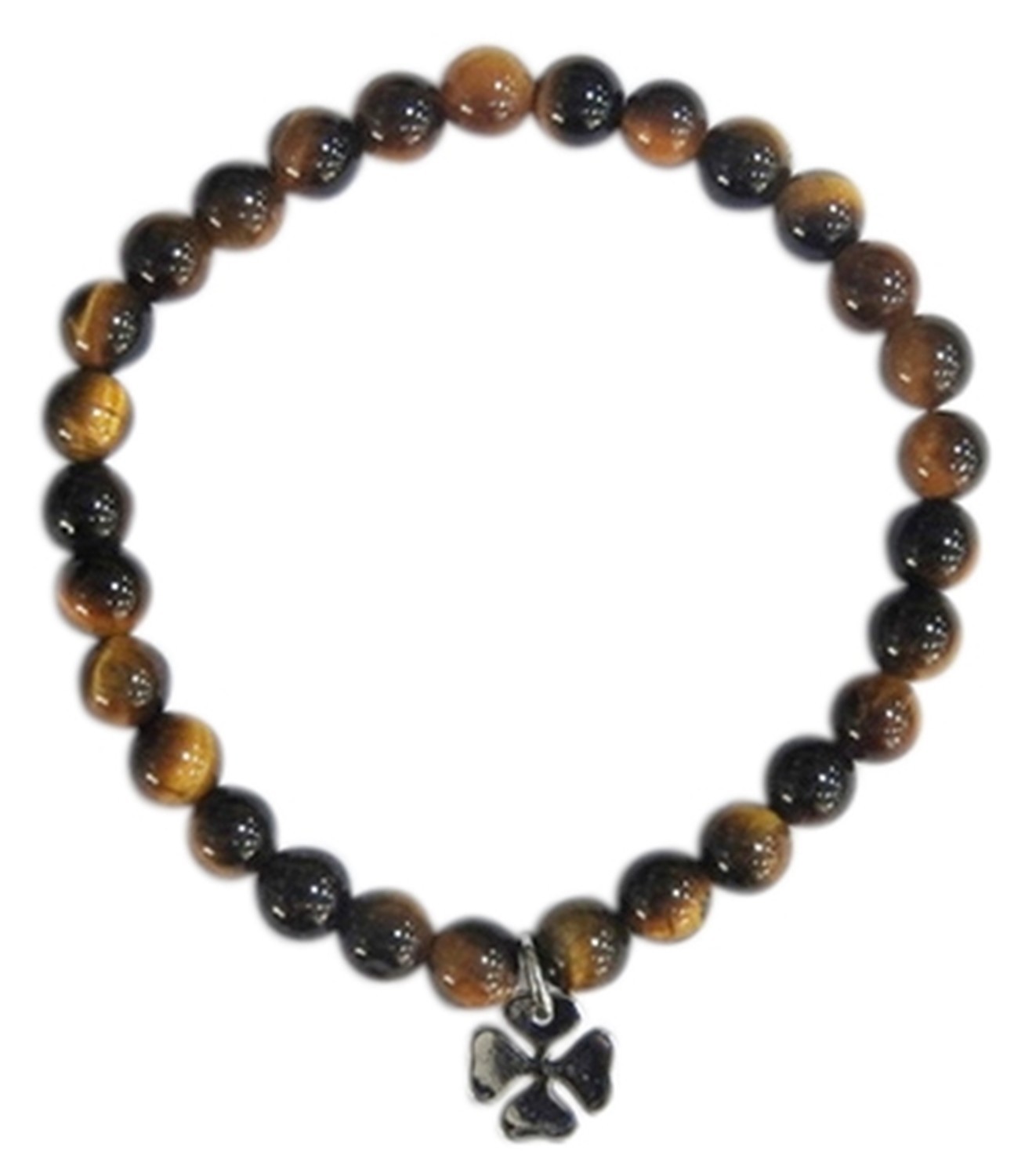 BRACELET OEIL DE TIGRE PERLES RONDES 6 MM BRELOQUE TREFLE - PVC TTC 9.90€