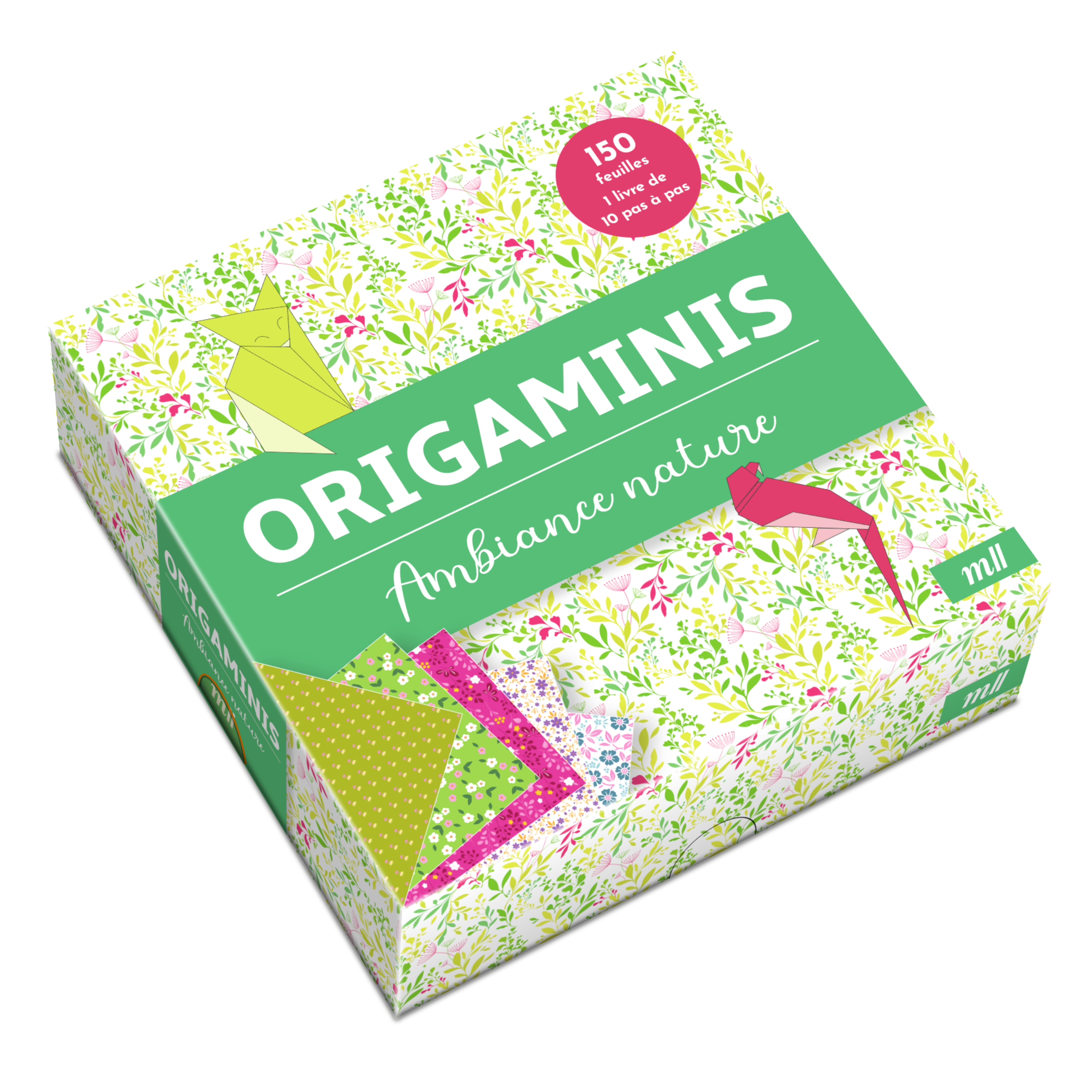 ORIGAMINIS - AMBIANCE NATURE - 150 FEUILLES DE MOTIFS VARIES ET 10 MODELES EN PAS A PAS