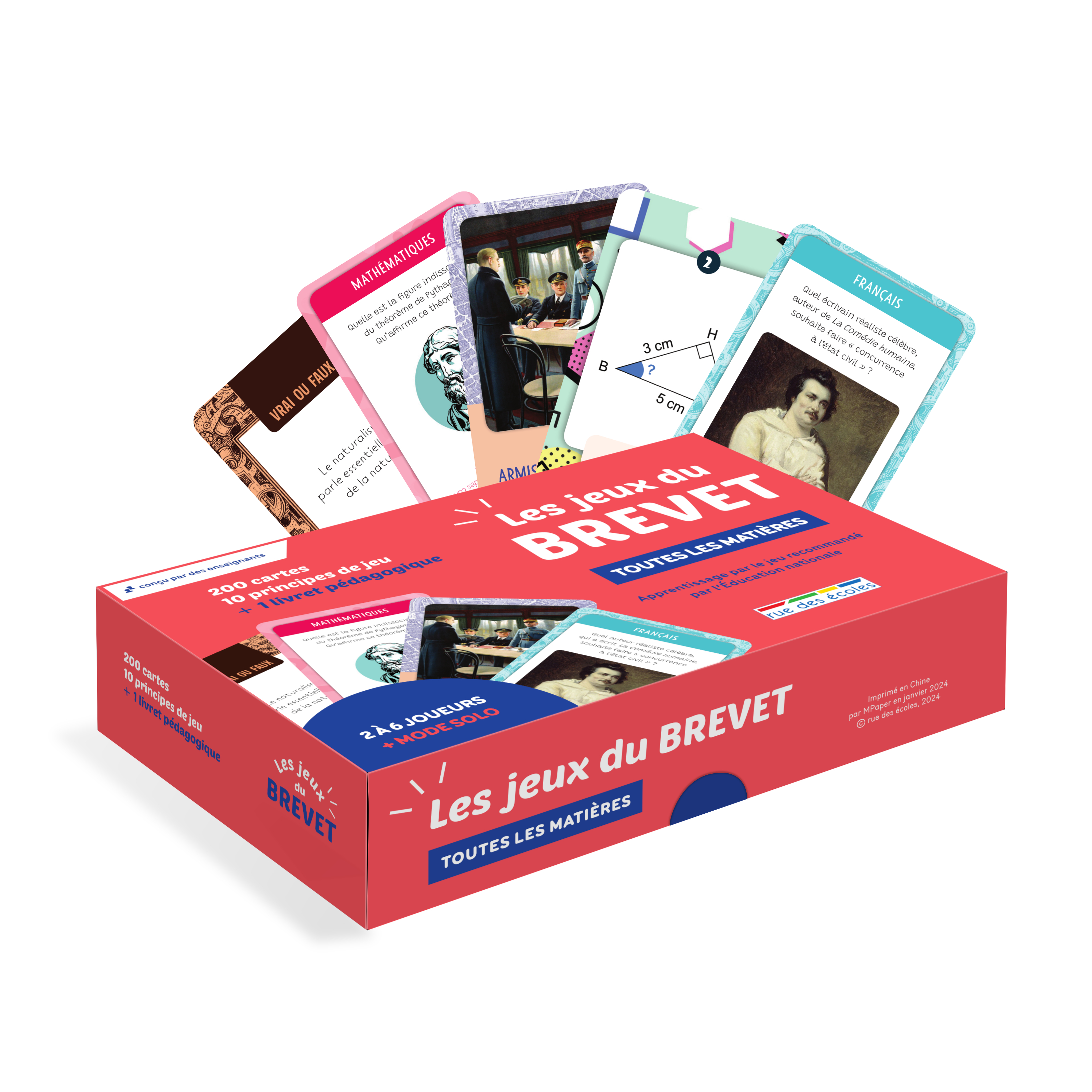JEUX DU BREVET - TOUTES LES MATIERES - 200 CARTES, 10 PRINCIPES DE JEU + 1 LIVRET PEDAGOGIQUE