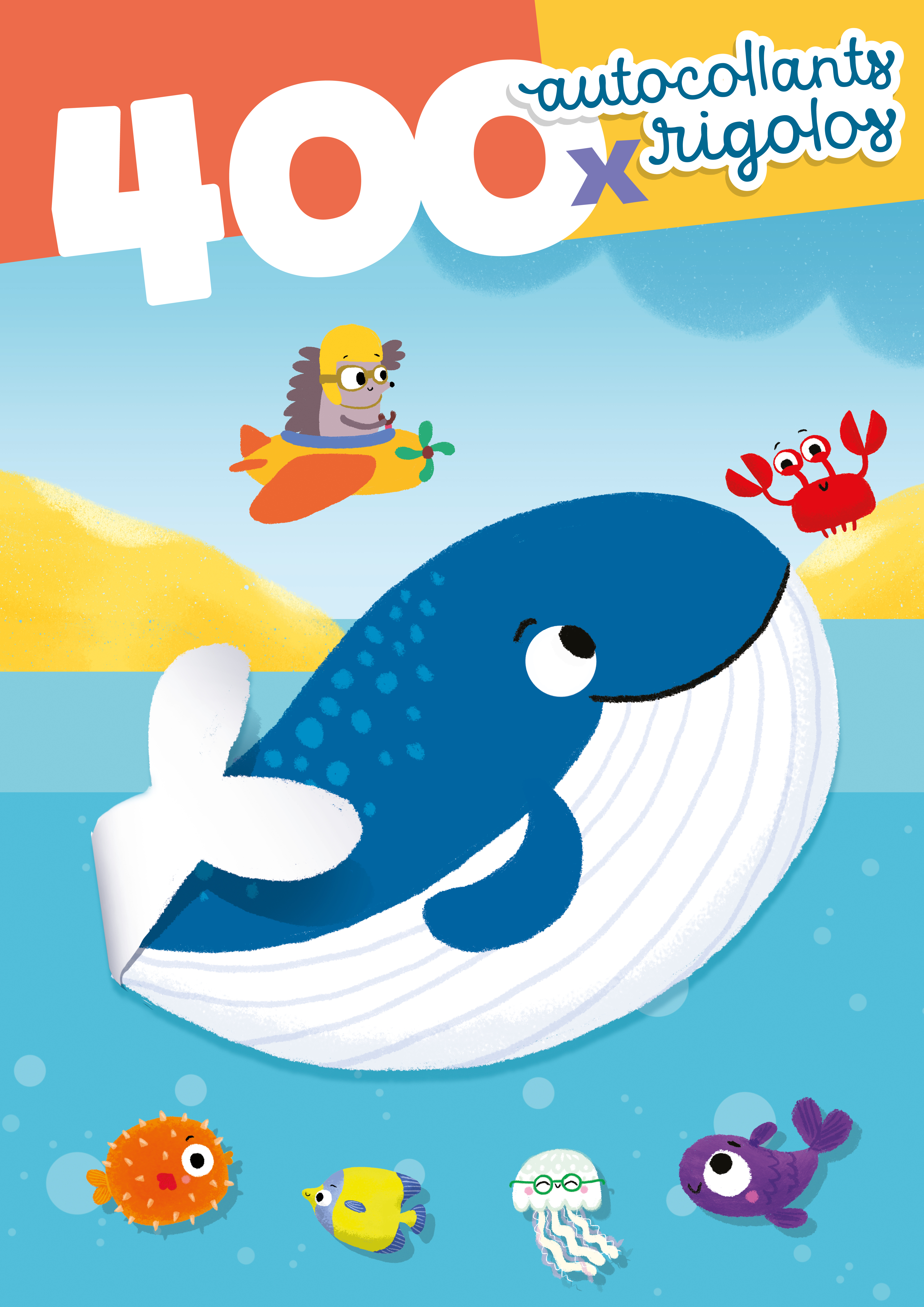 COUVERTURE ROSE BALEINE - 400 AUTOCOLLANTS RIGOLOS - 12 PAGES D´AUTOCOLLANTS REUTILISABLES + 1 LIVRE