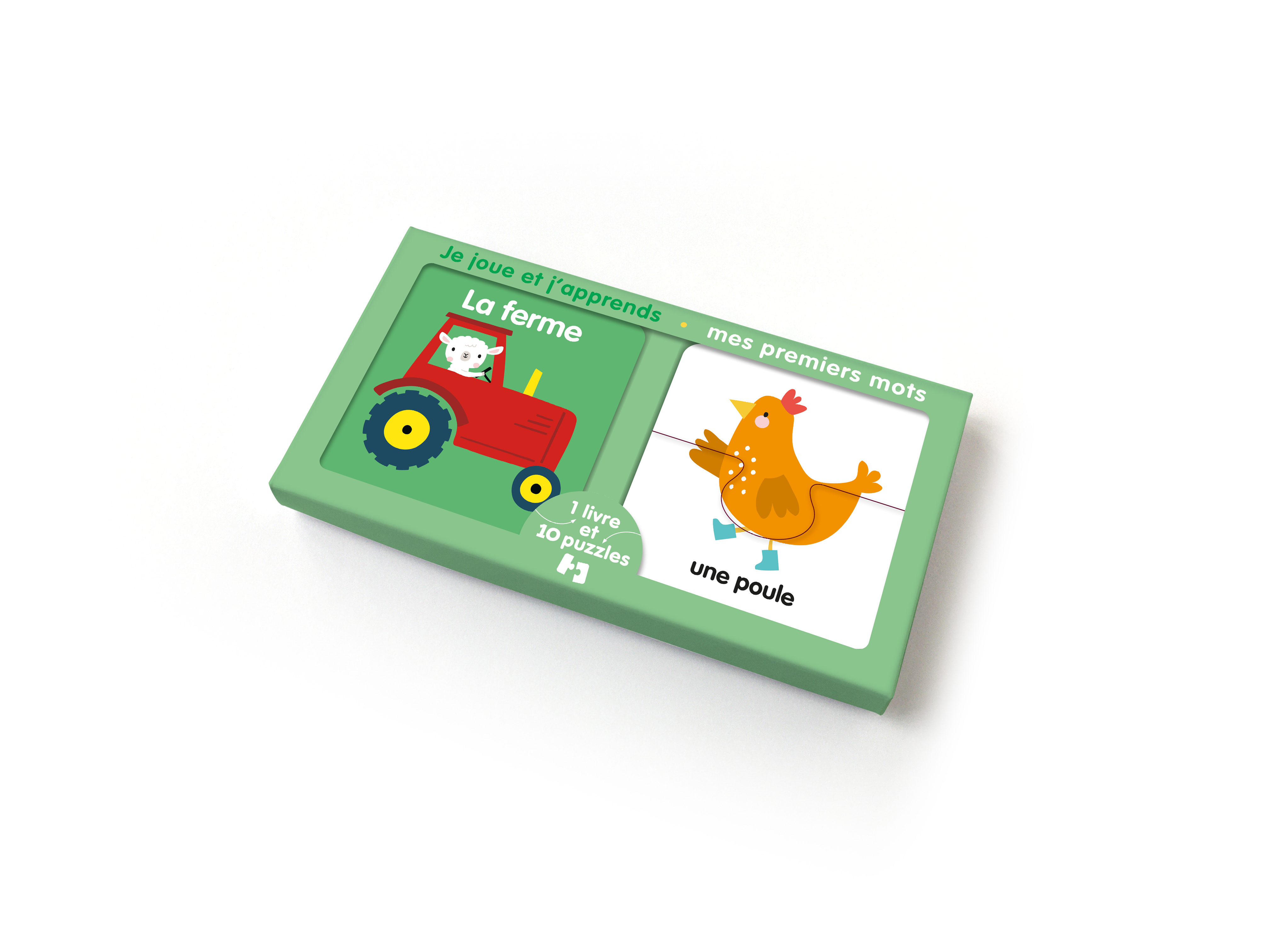 FERME - UNE POULE JE JOUE ET J´APPRENDS - MES PREMIERS MOTS - 1 LIVRE ET 10 PUZZLES