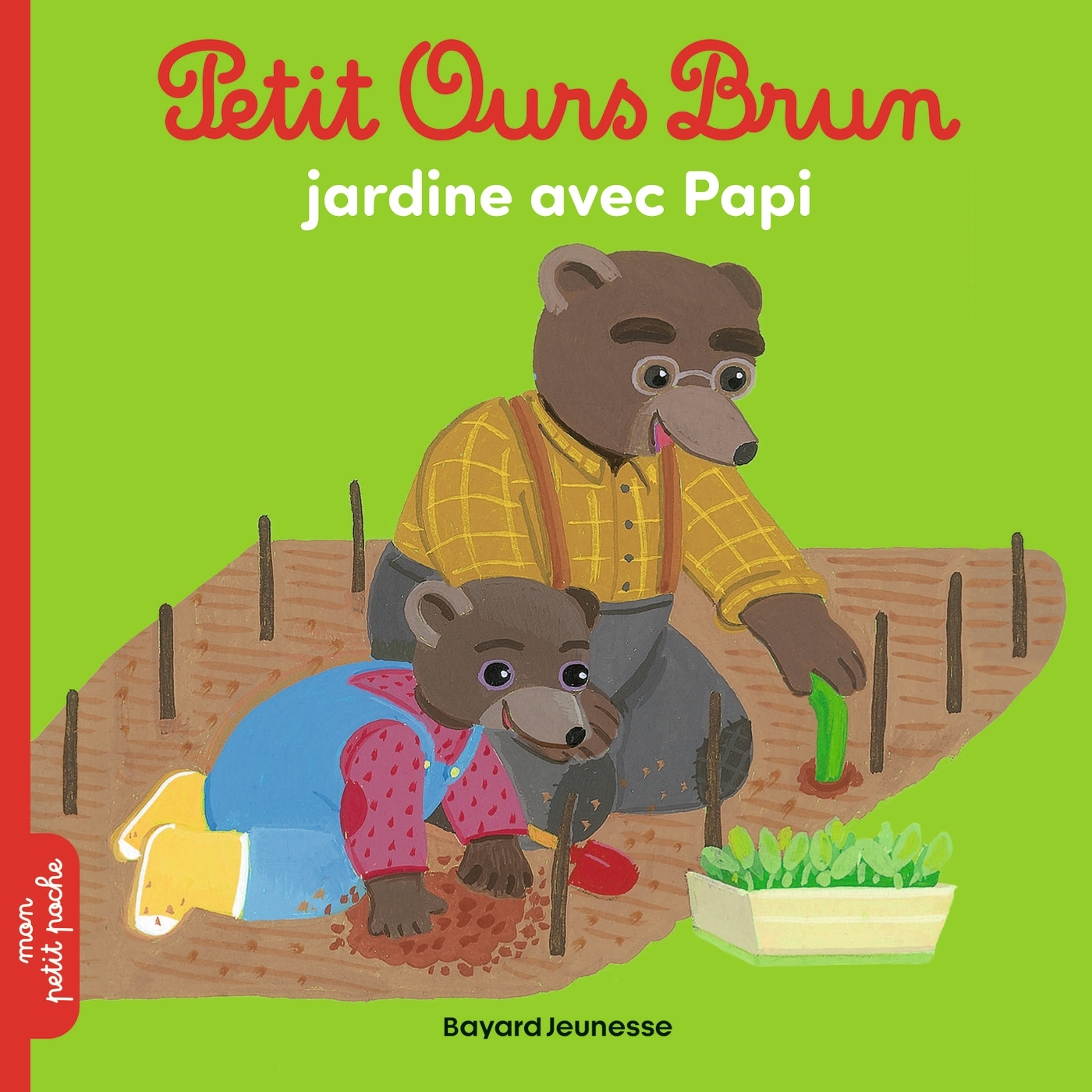 PETIT OURS BRUN JARDINE AVEC PAPI