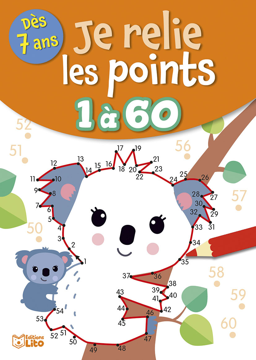 JE RELIE LES POINTS DE 1 A 60 KOALA DES 7 ANS