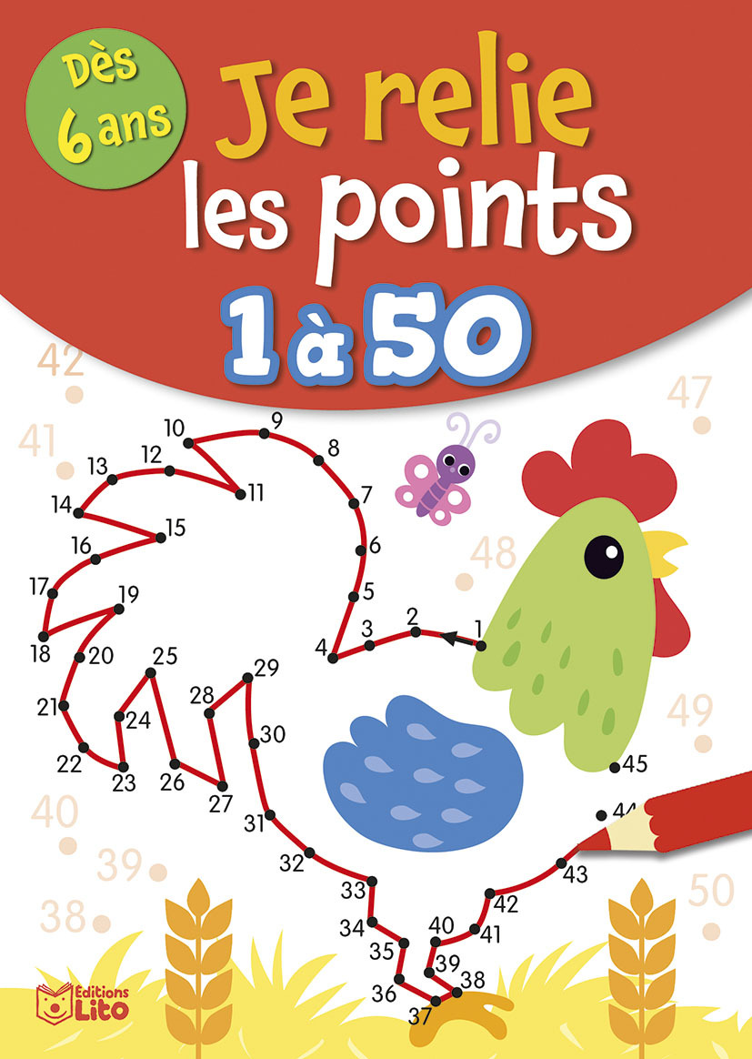 JE RELIE LES POINTS DE 1 A 50 COQ 6 ANS