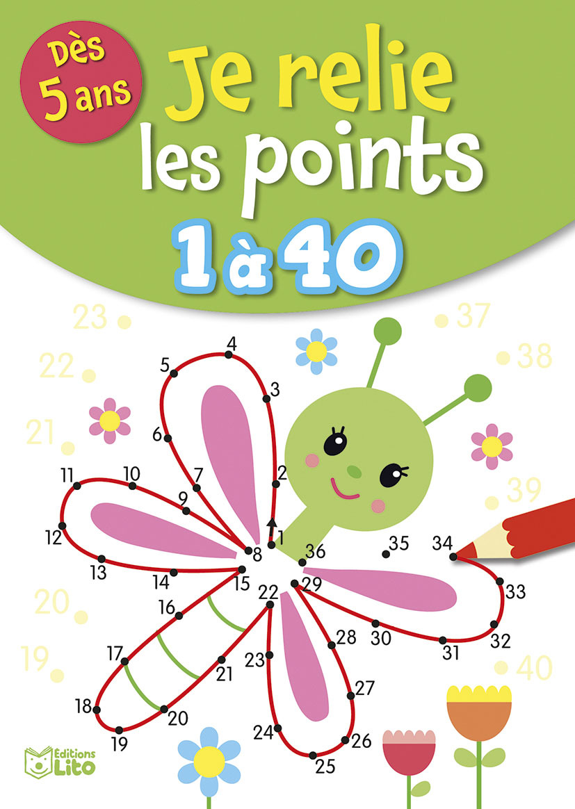 JE RELIE LES POINTS DE 1 A 40 LIBELLULE 5 ANS