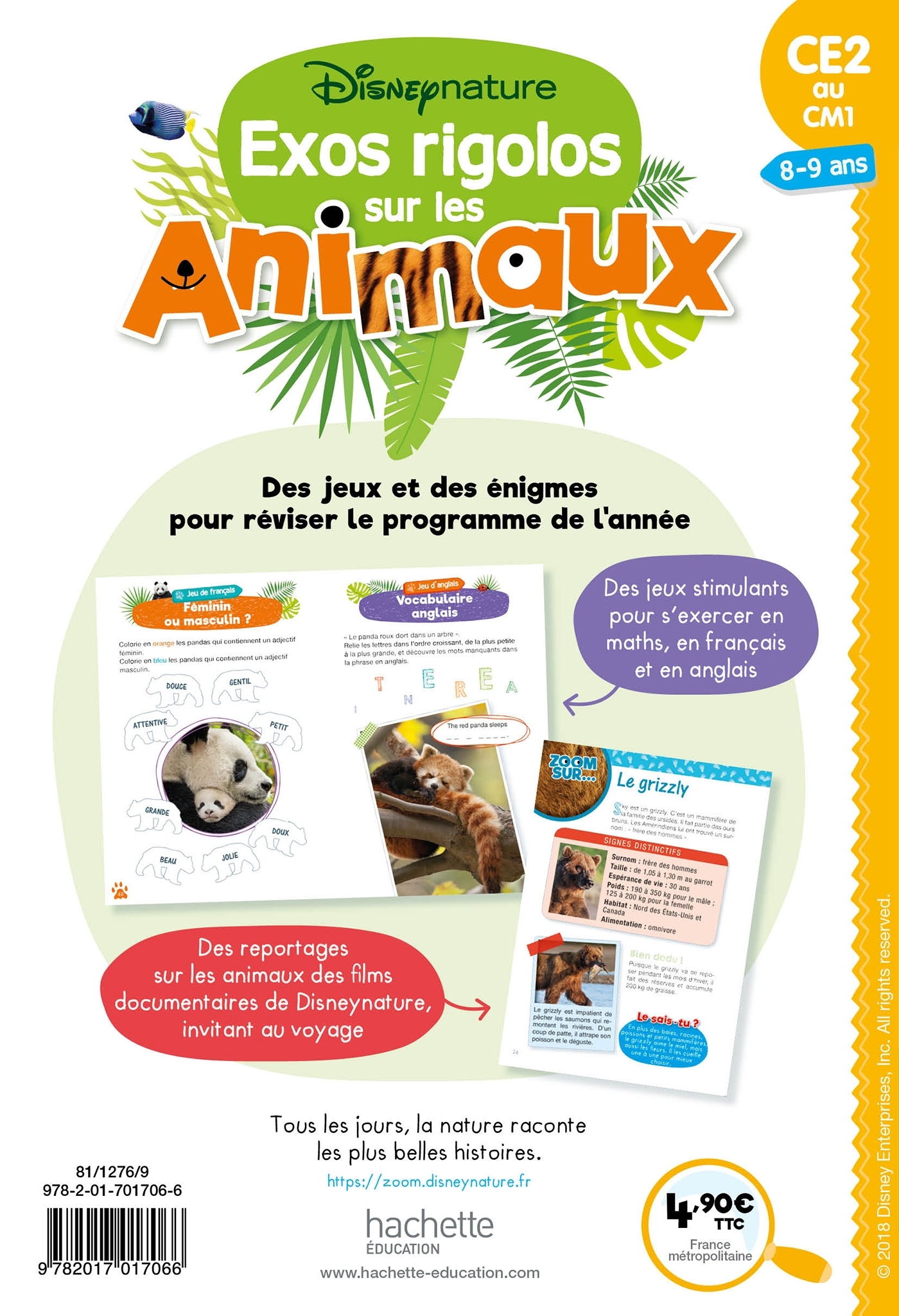 DISNEYNATURE - CAHIER DE VACANCES EXOS RIGOLOS SUR LES ANIMAUX DU CE2 AU CM1