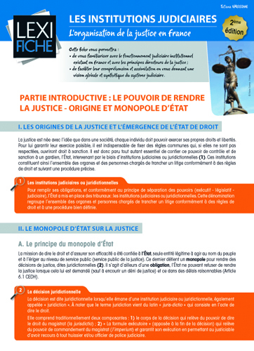 INSTITUTIONS JUDICIAIRES / LEXI FICHE 2E ED.