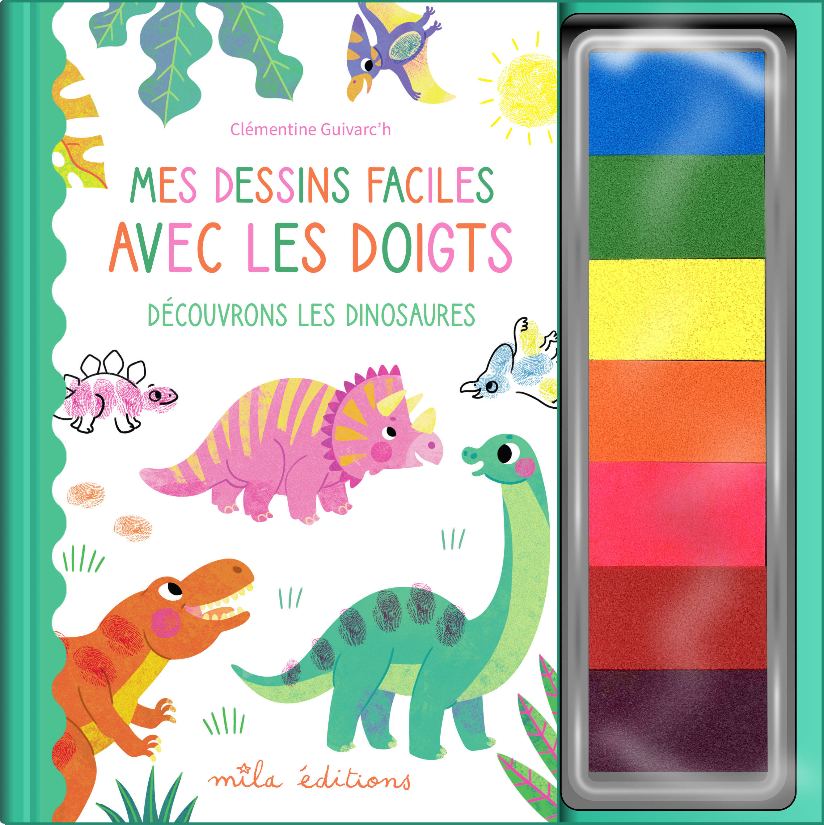 MES DESSINS FACILES AVEC LES DOIGTS - DECOUVRONS LES DINOSAURES - AVEC UNE PALETTE DE TAMPONS ENCRES
