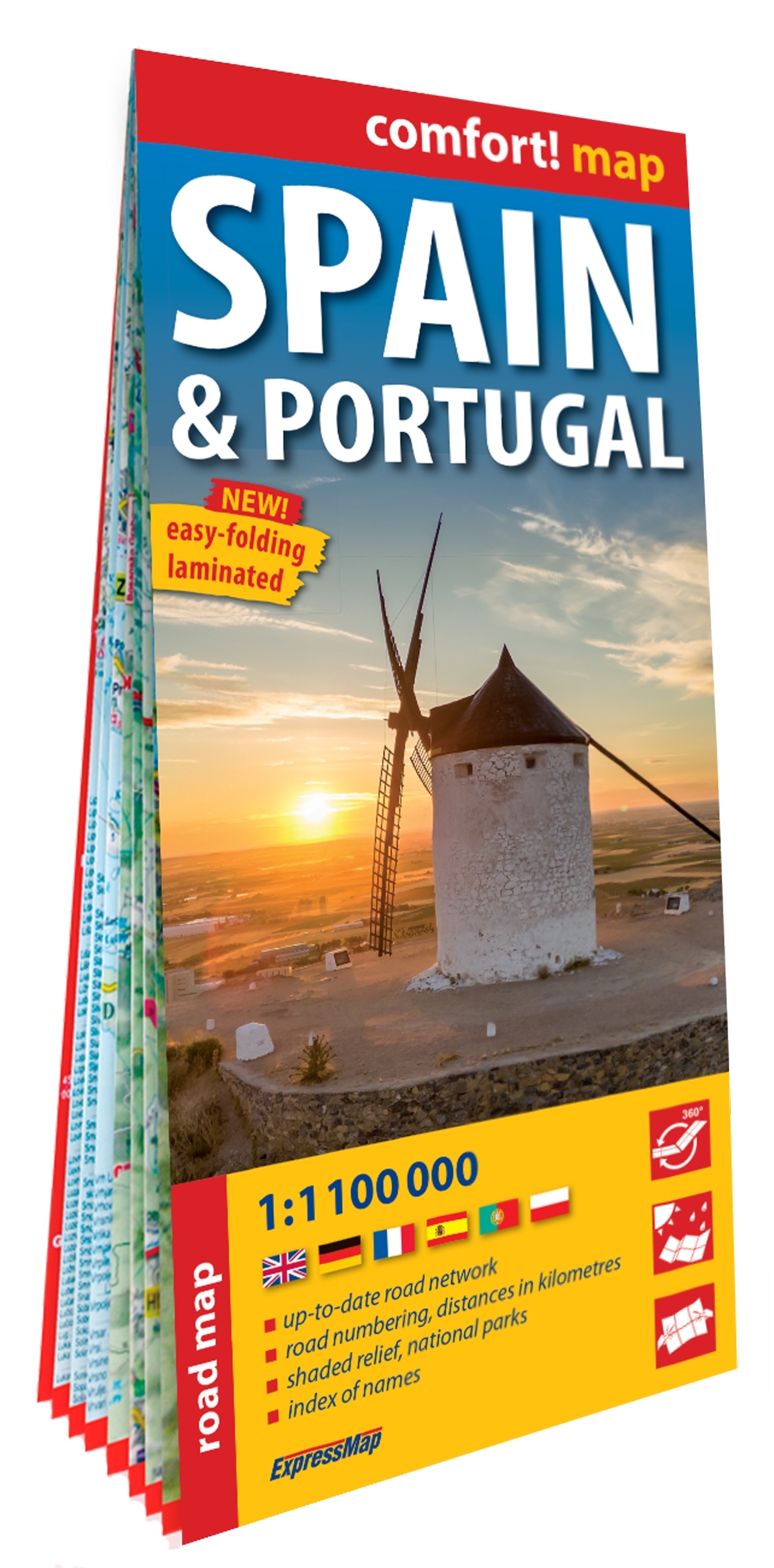 ESPAGNE ET PORTUGAL 1/1.100.000 (CARTE GRAND FORMAT LAMINEE). SPAIN & PORTUGAL