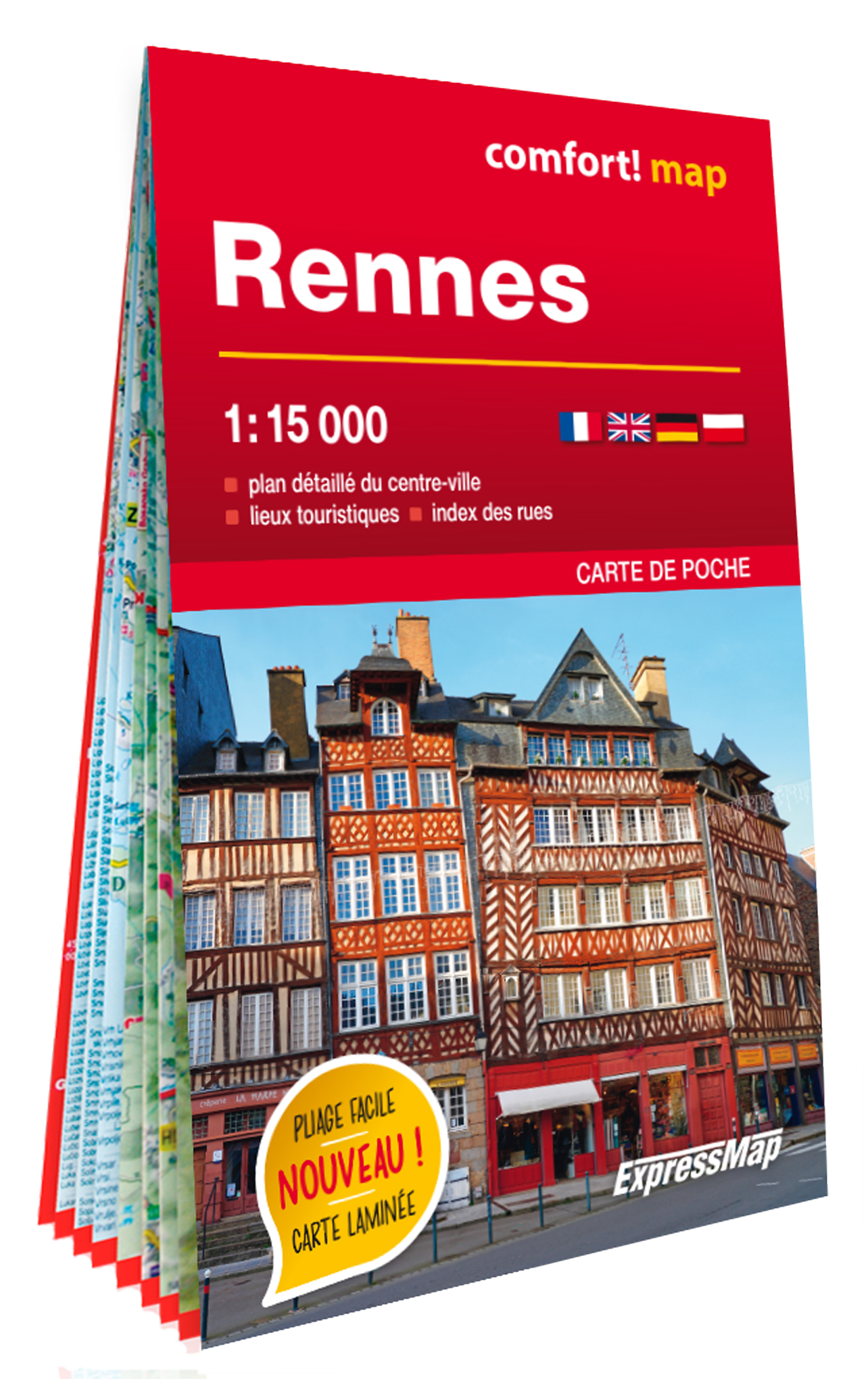 RENNES 1/15.000 (CARTE FORMAT POCHE LAMINEE - PLAN DE VILLE)