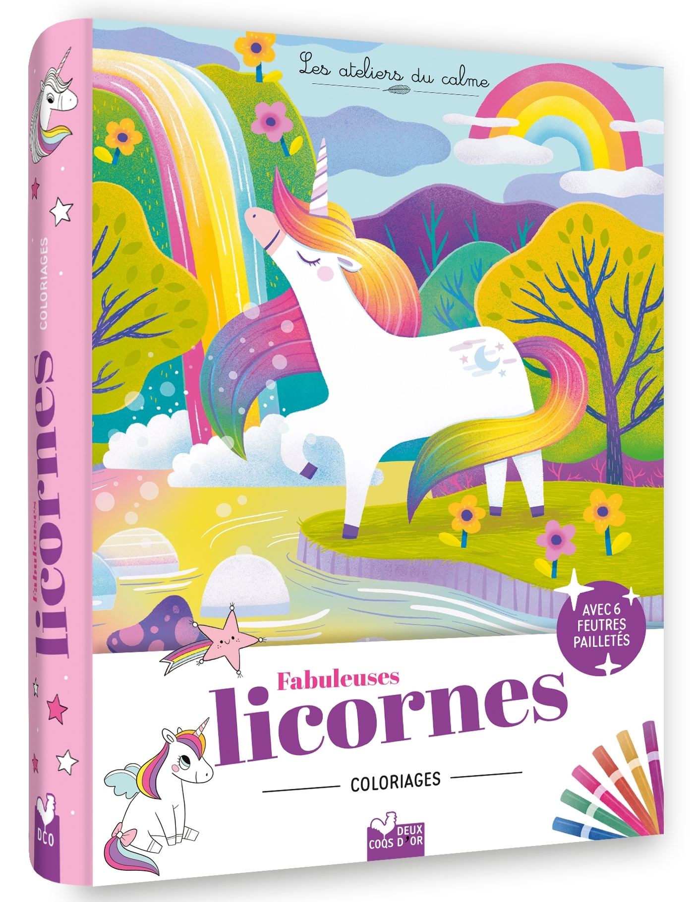 COLORIAGES FABULEUSES LICORNES - POCHETTE 6 FEUTRES PAILLETES