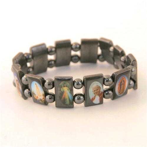 LOT DE 12 - BRACELET DES SAINTS PATRONS EN HEMATITE NATURELLE
