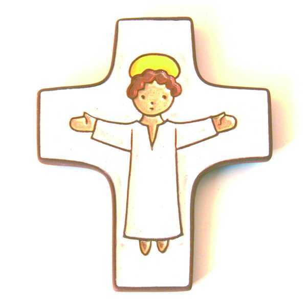 CROIX CERAMIQUE BLANCHE CHRIST - 10 X 7,5 CM