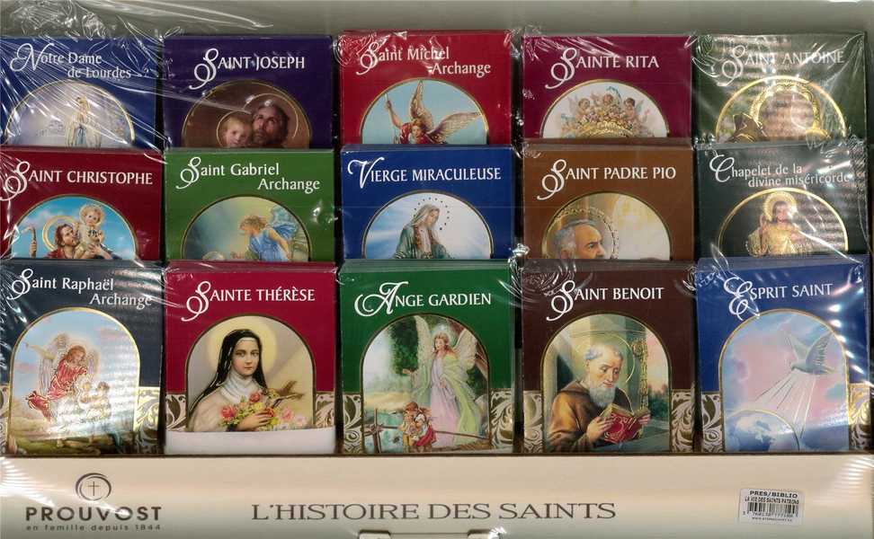 PRESENTOIR 180 CARTES BIBLIO - LA VIE DES SAINTS PATRON