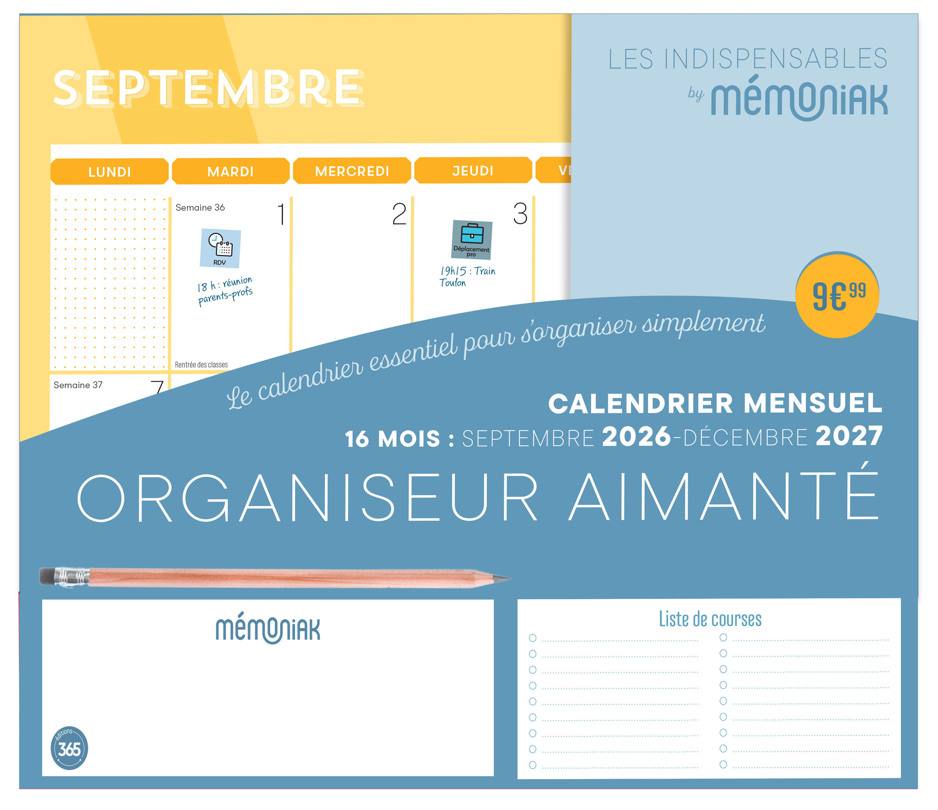ORGANISEUR AIMANTE CALENDRIER MENSUEL SEPT. 2026-DEC. 2027