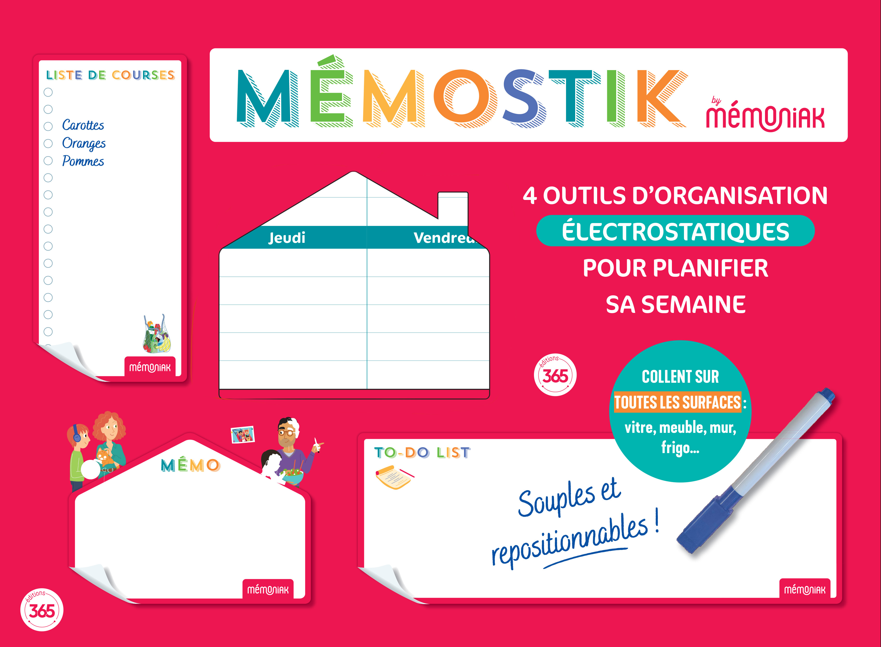MEMOSTIK BY MEMONIAK - 4 OUTILS STICKERS ELECTROSTATIQUES POUR ORGANISER LE QUOTIDIEN