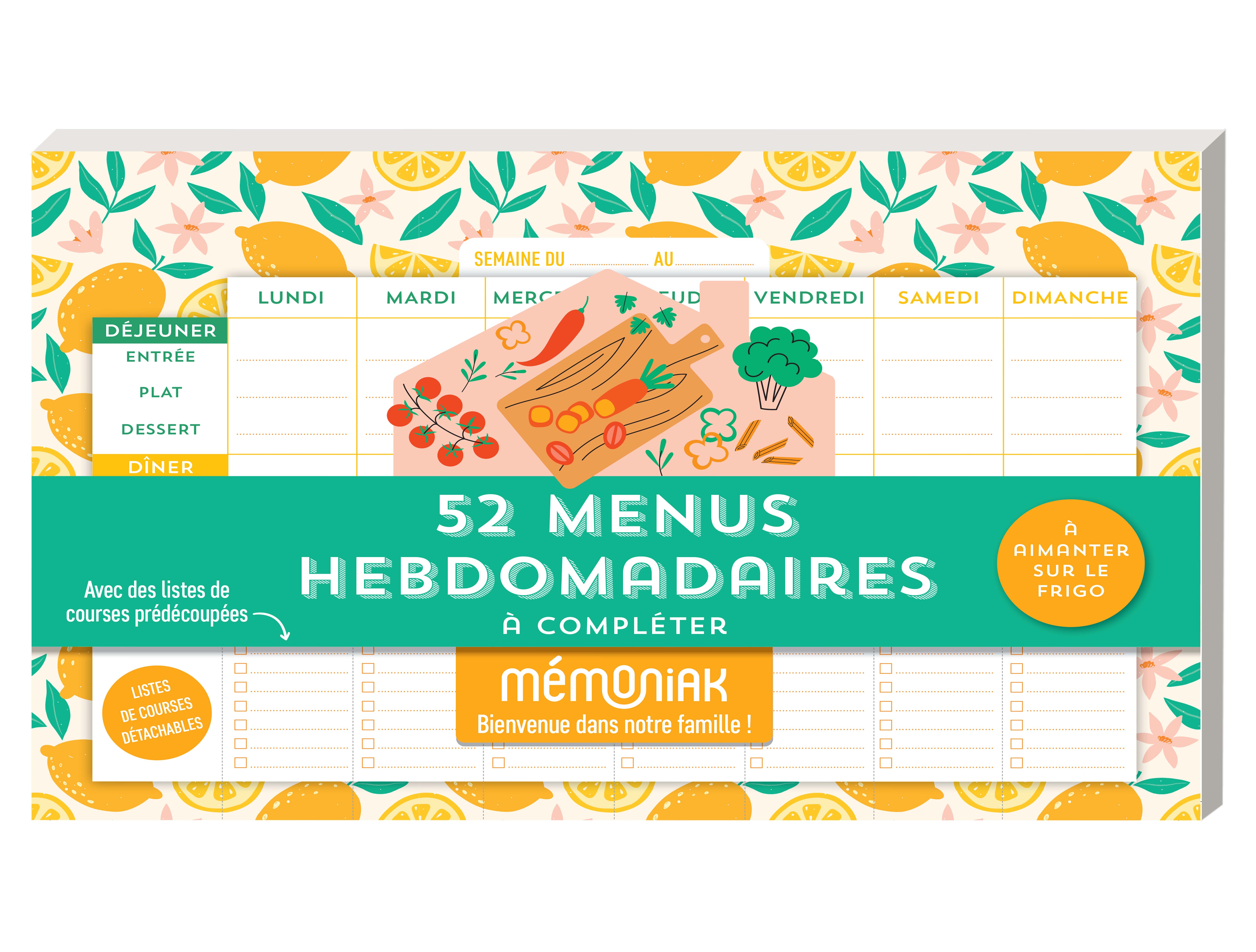 BLOC AIMANTE DE 52 MENUS HEBDOMADAIRES A COMPLETER MEMONIAK