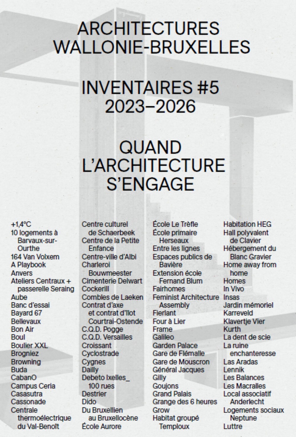 ARCHITECTURES WALLONIE-BRUXELLES INVENTAIRES #5 2023-2026 : QUAND L´ARCHITECTURE S´ENGAGE