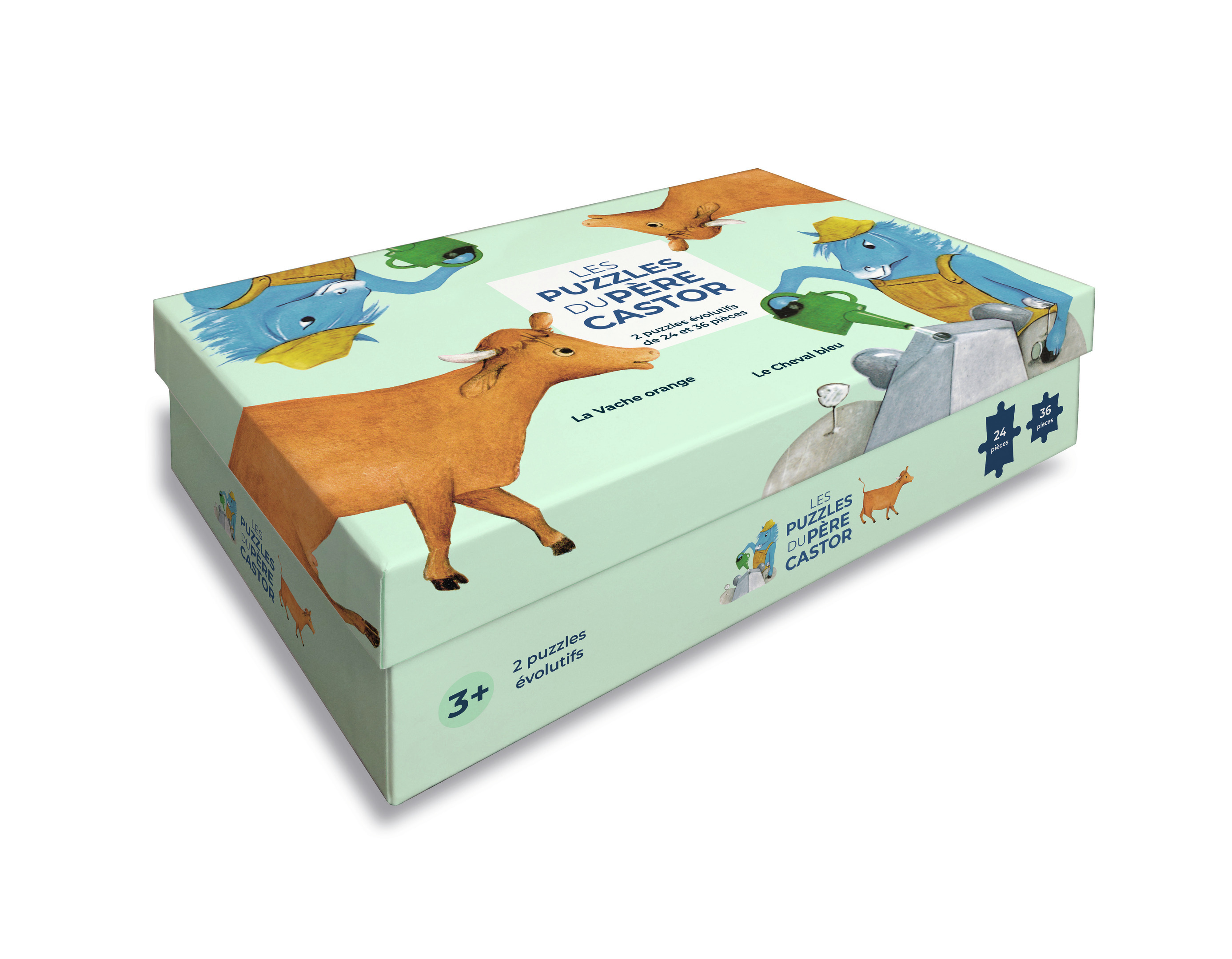 PUZZLES DU PERE CASTOR - LA VACHE ORANGE & LE CHEVAL BLEU
